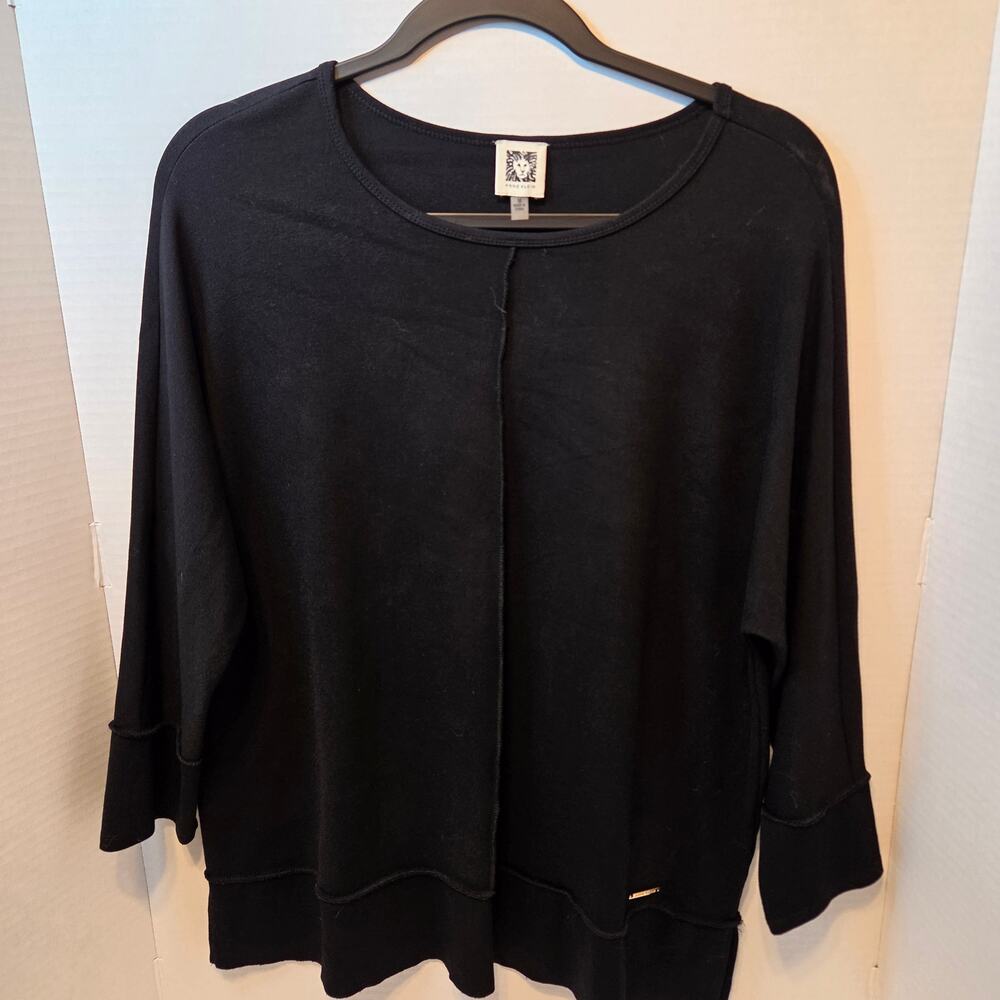 Anne Klein Black Perfect Length Dolman Sweatshirt relaxed dolman sleeves size M